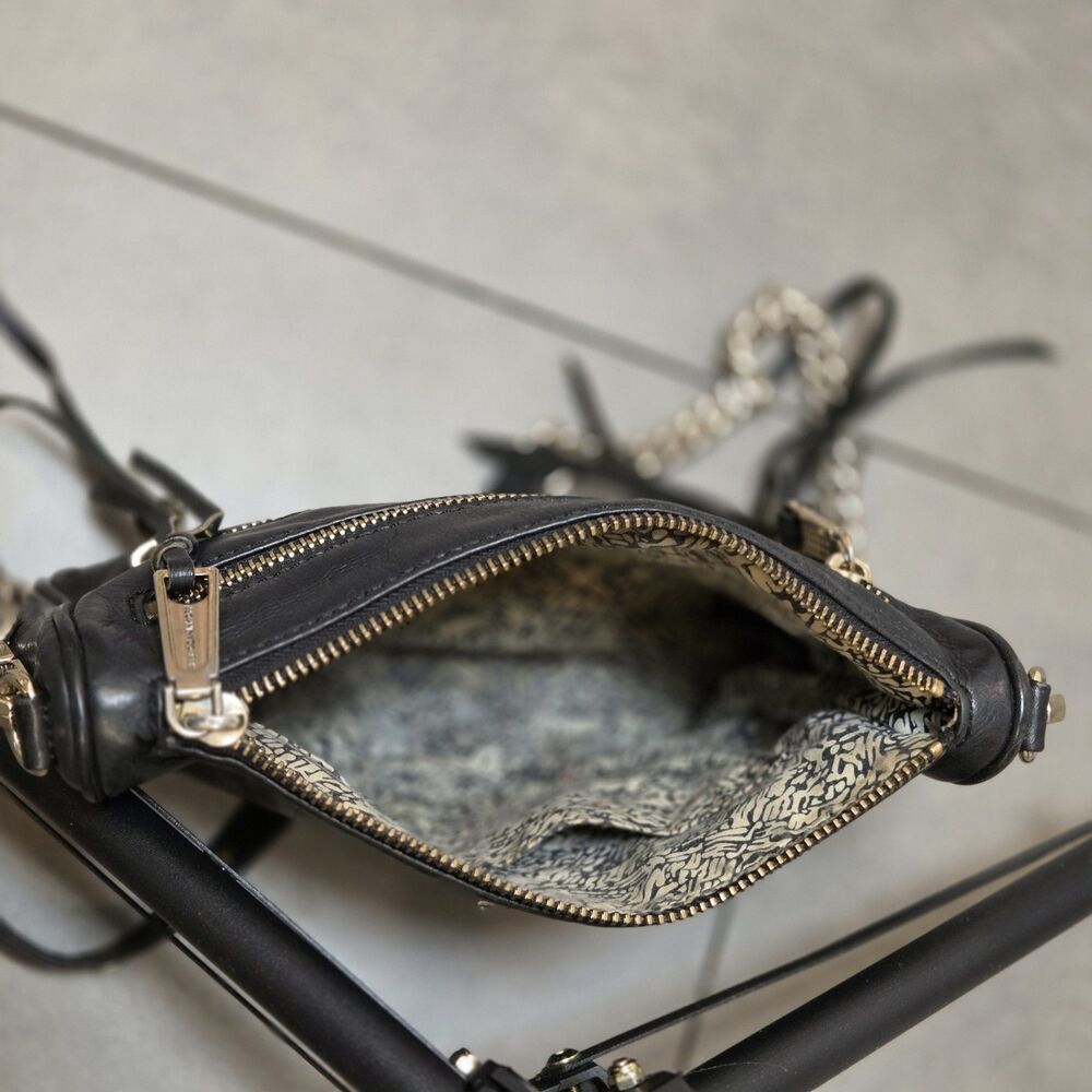 REBECCA MINKOFF Mini 5 Zip Black Leather Crossbody Bag Gold Chain Strap Hardware - Picture 8 of 12